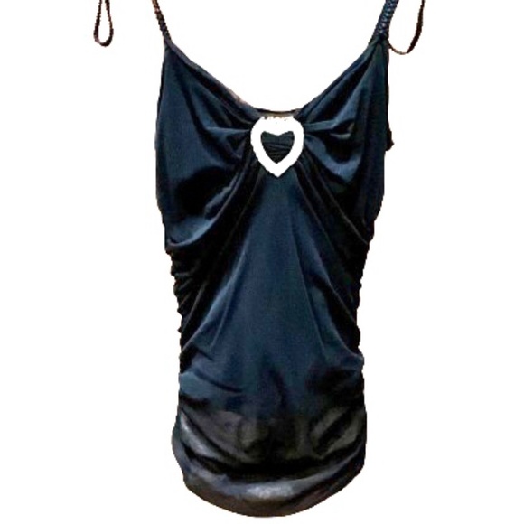 Studio M Tops - Studio M Black Gauzy Spaghetti Strap Ivory Heart Top  Sz Medium